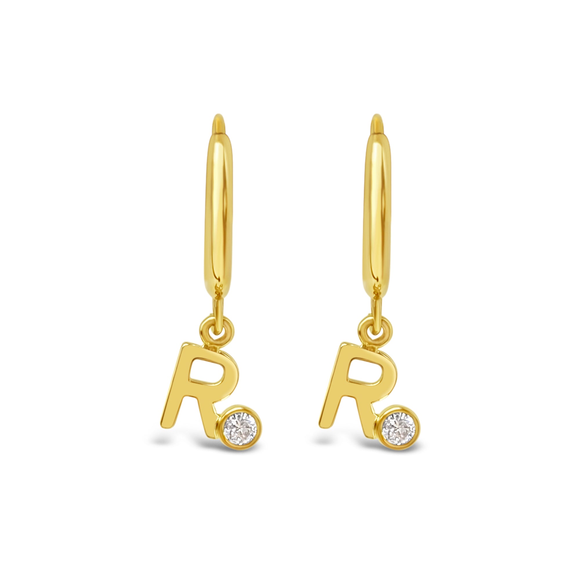 Dangling Initial and Diamond Huggie Earrings