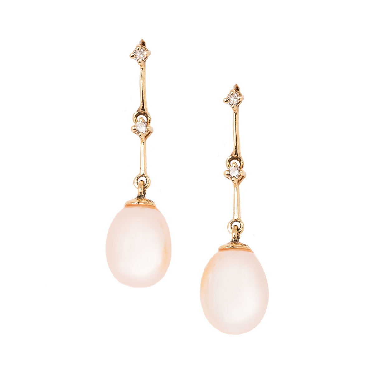 Pearl drop and diamond earrings by Jessica Jewellery. 