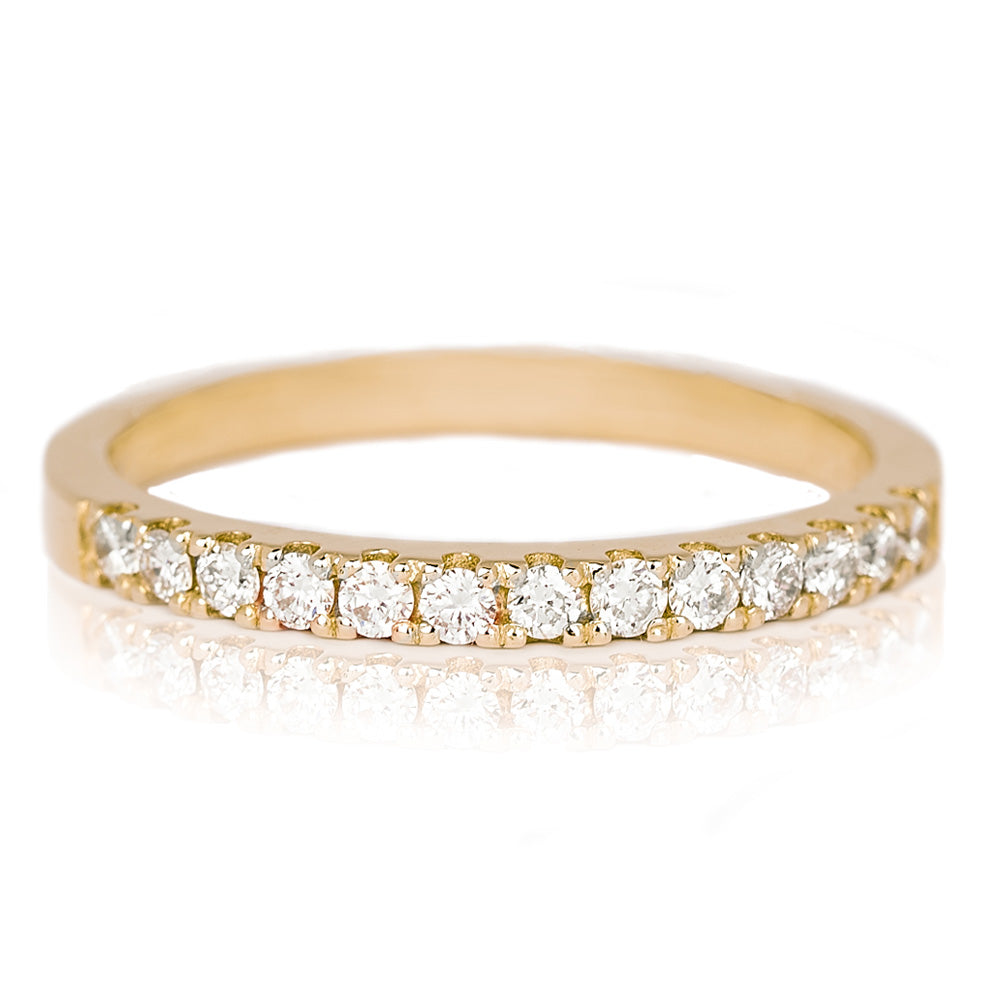 Jessica Jewellery yellow gold pavé-set half diamond ring. 