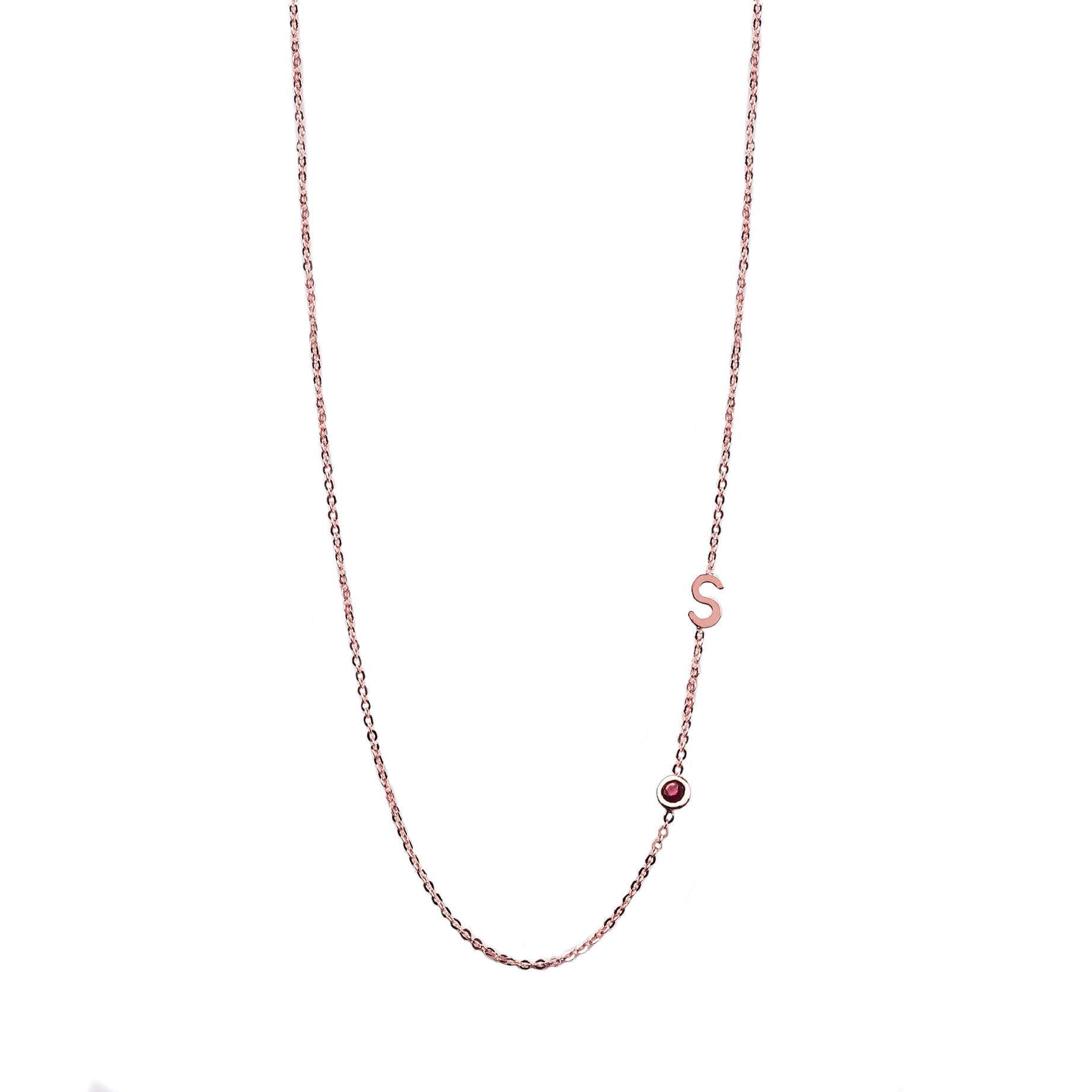 14K Initial and Birthstone Necklace
