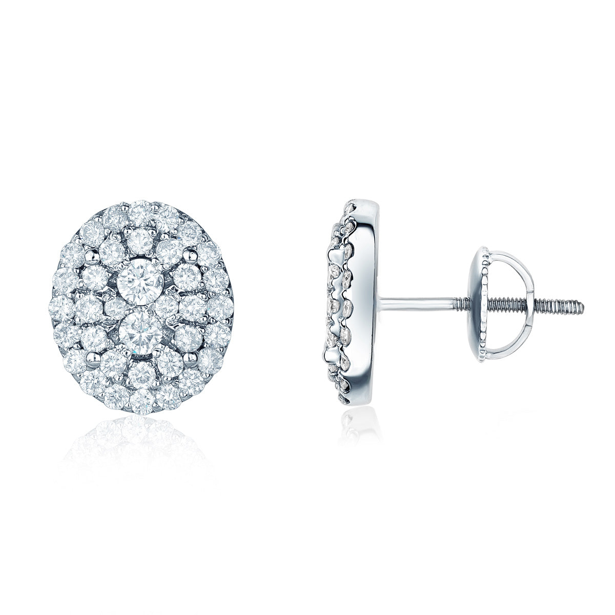 Jessica Jewellery white gold oval diamond cluster stud earrings. 