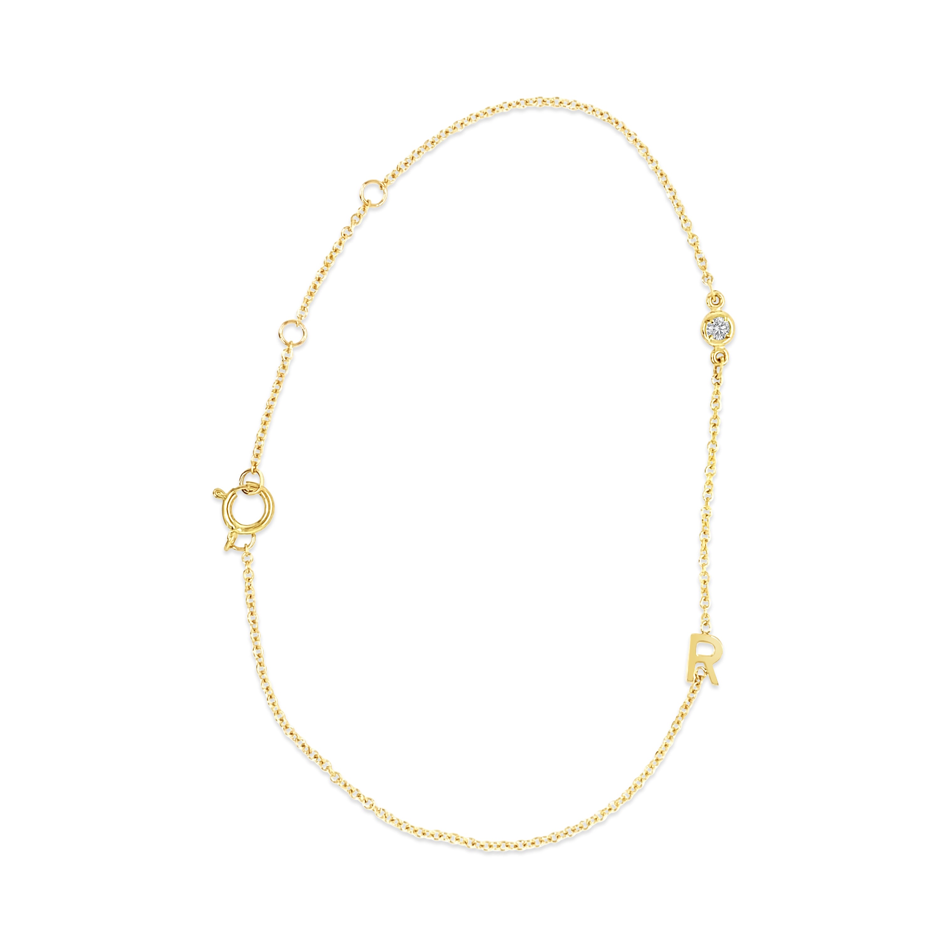 14K Gold Initial and Diamond Bracelet