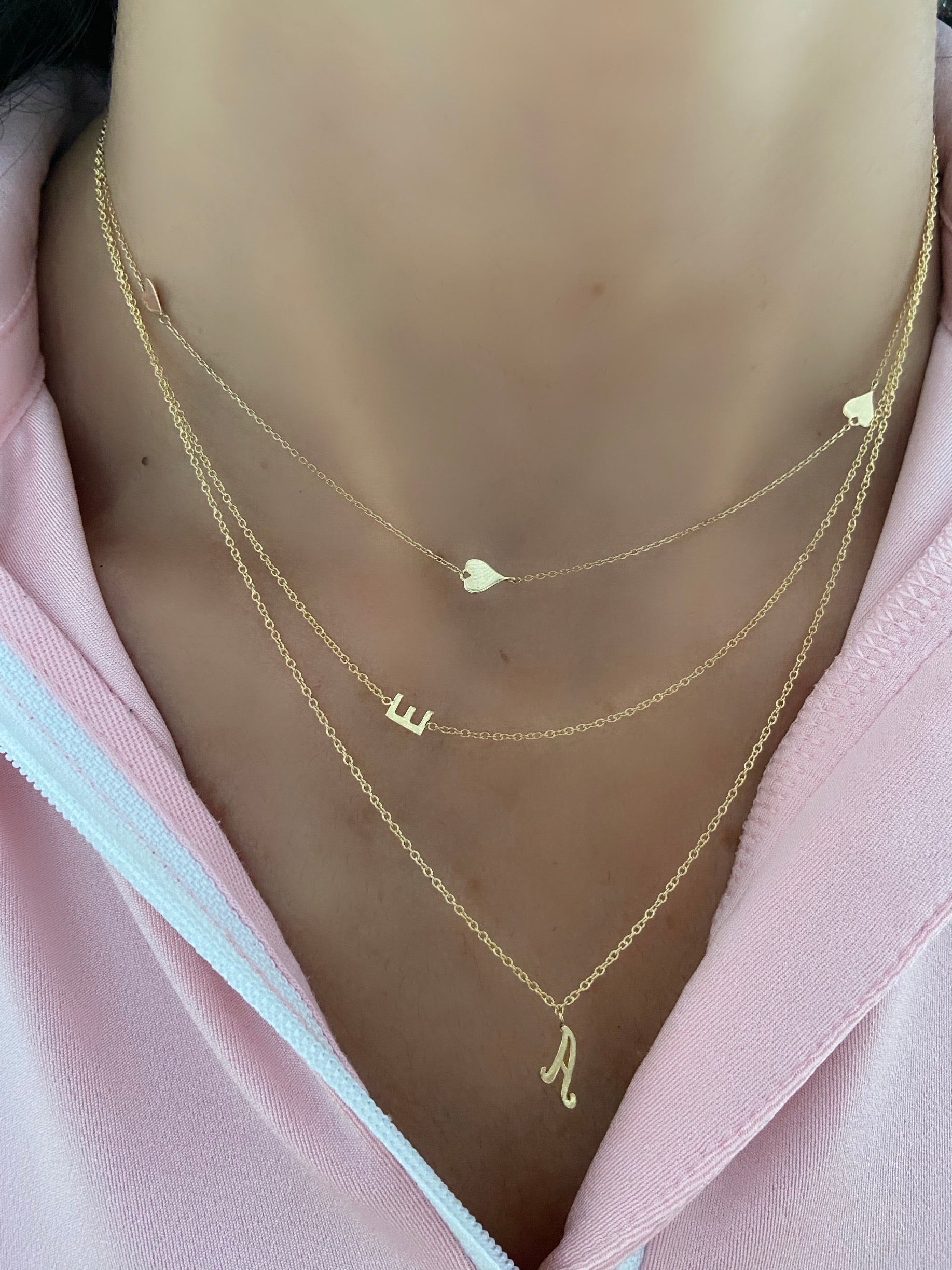 14K Gold Dangling Script Initial Necklace