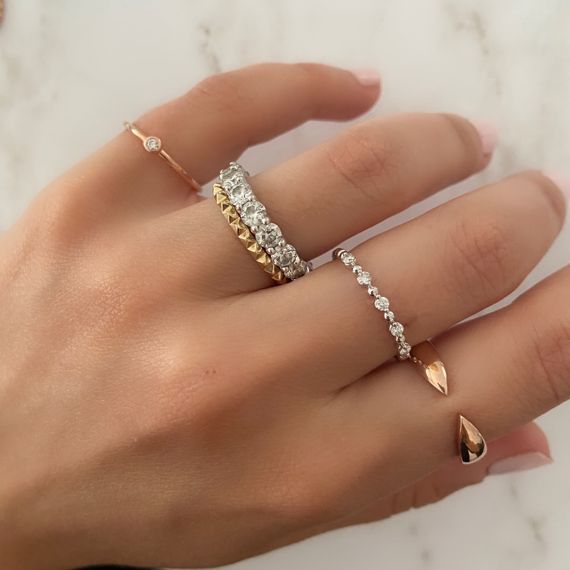 14K Gold Diamond and Bead Ring