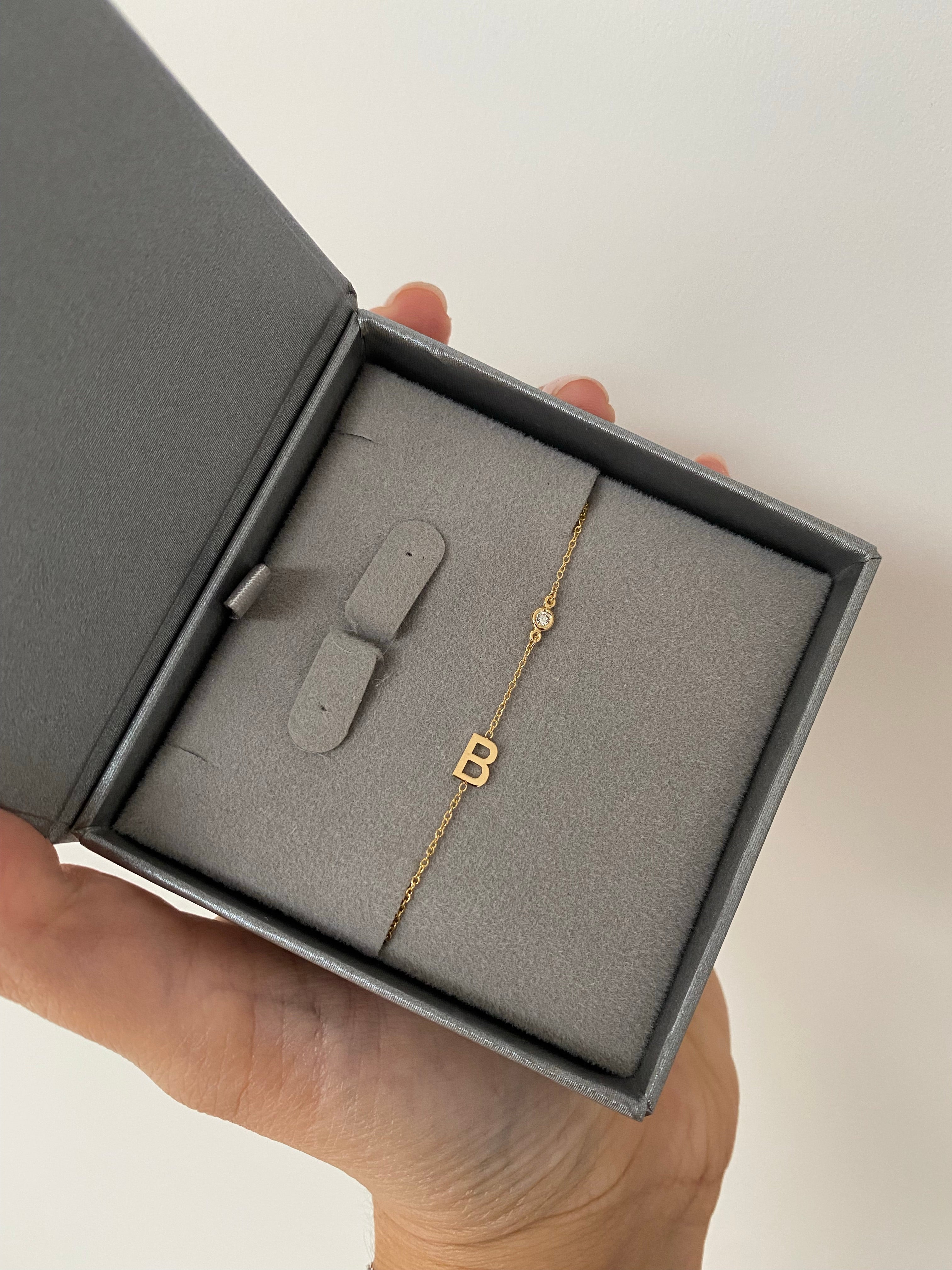 14K Gold Initial and Diamond Bracelet