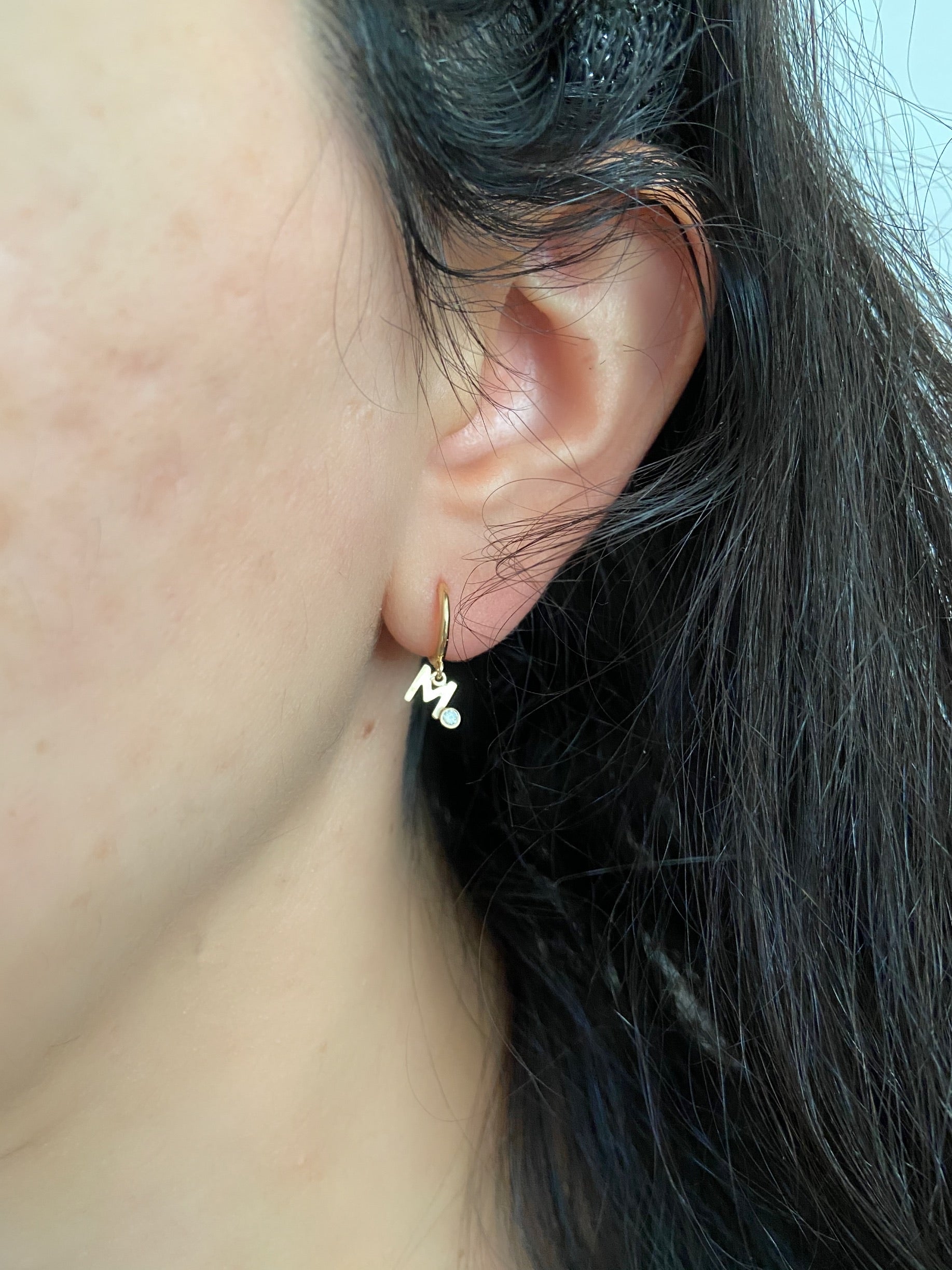 Dangling Initial and Diamond Huggie Earrings