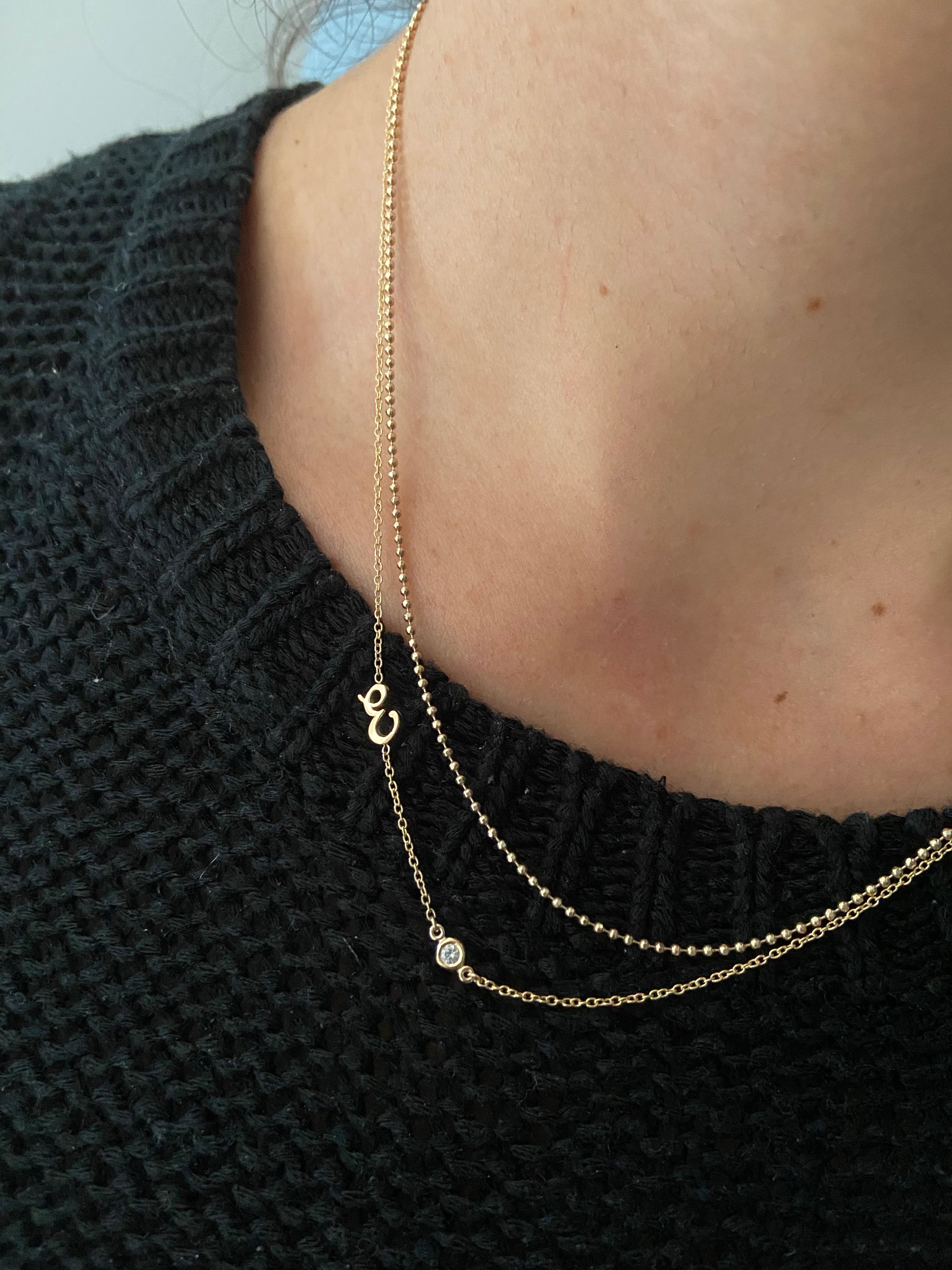 14K Gold Script Initial and Birthstone Necklace