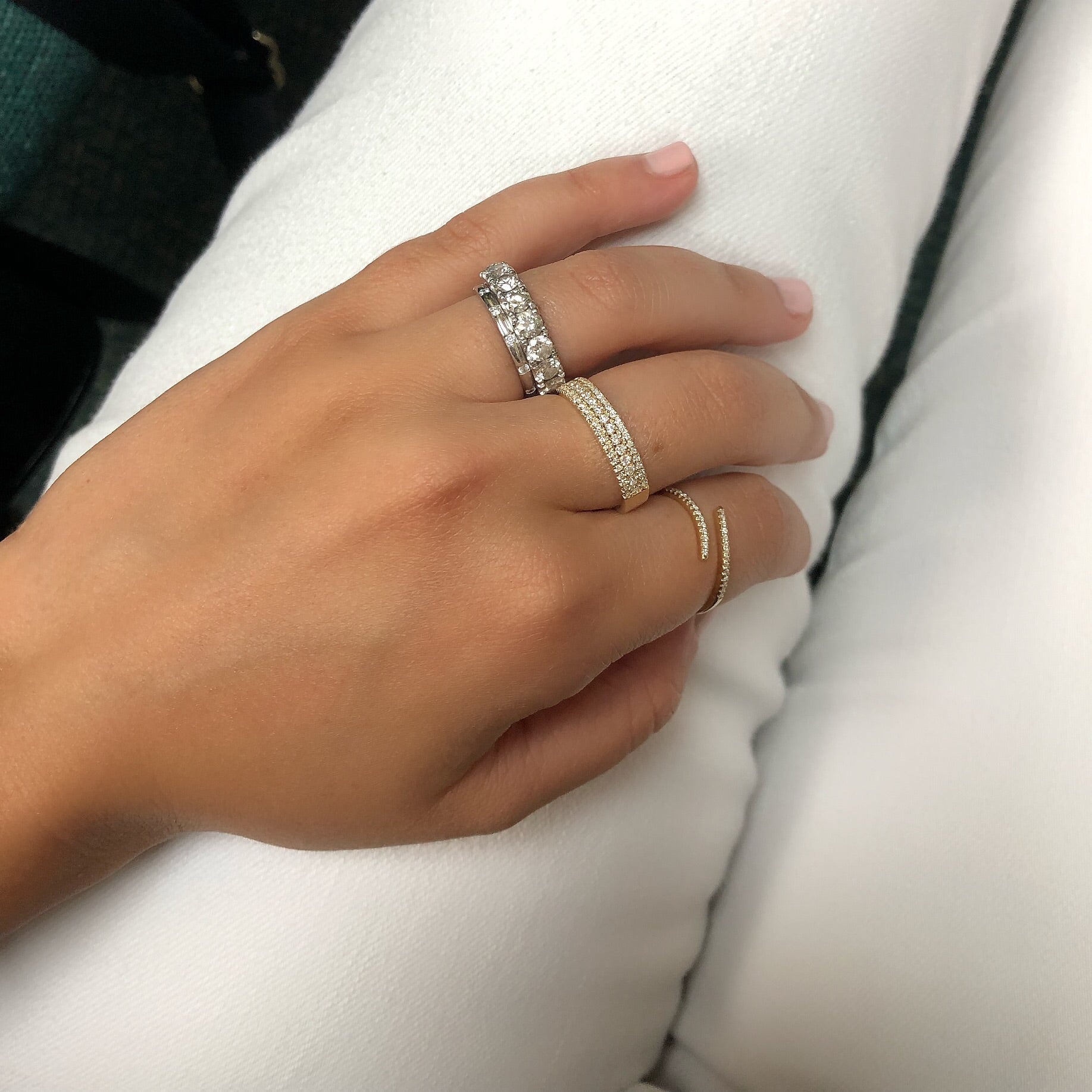 14K Triple Row Pavé Diamond Ring