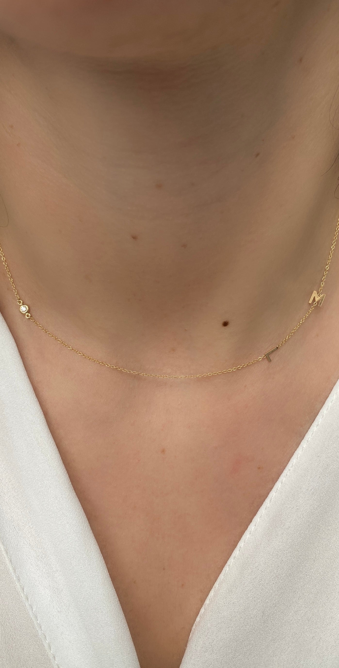 14K Gold Initial and Diamond Necklace