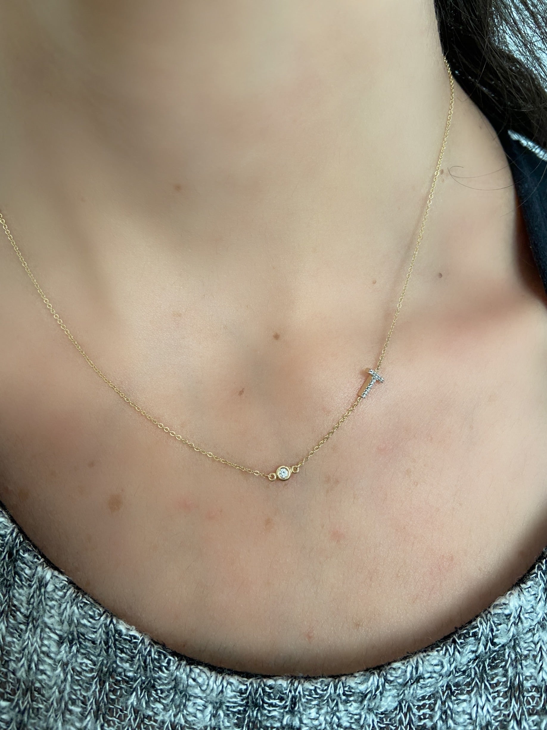 Diamond Initial and Diamond Bezel Necklace