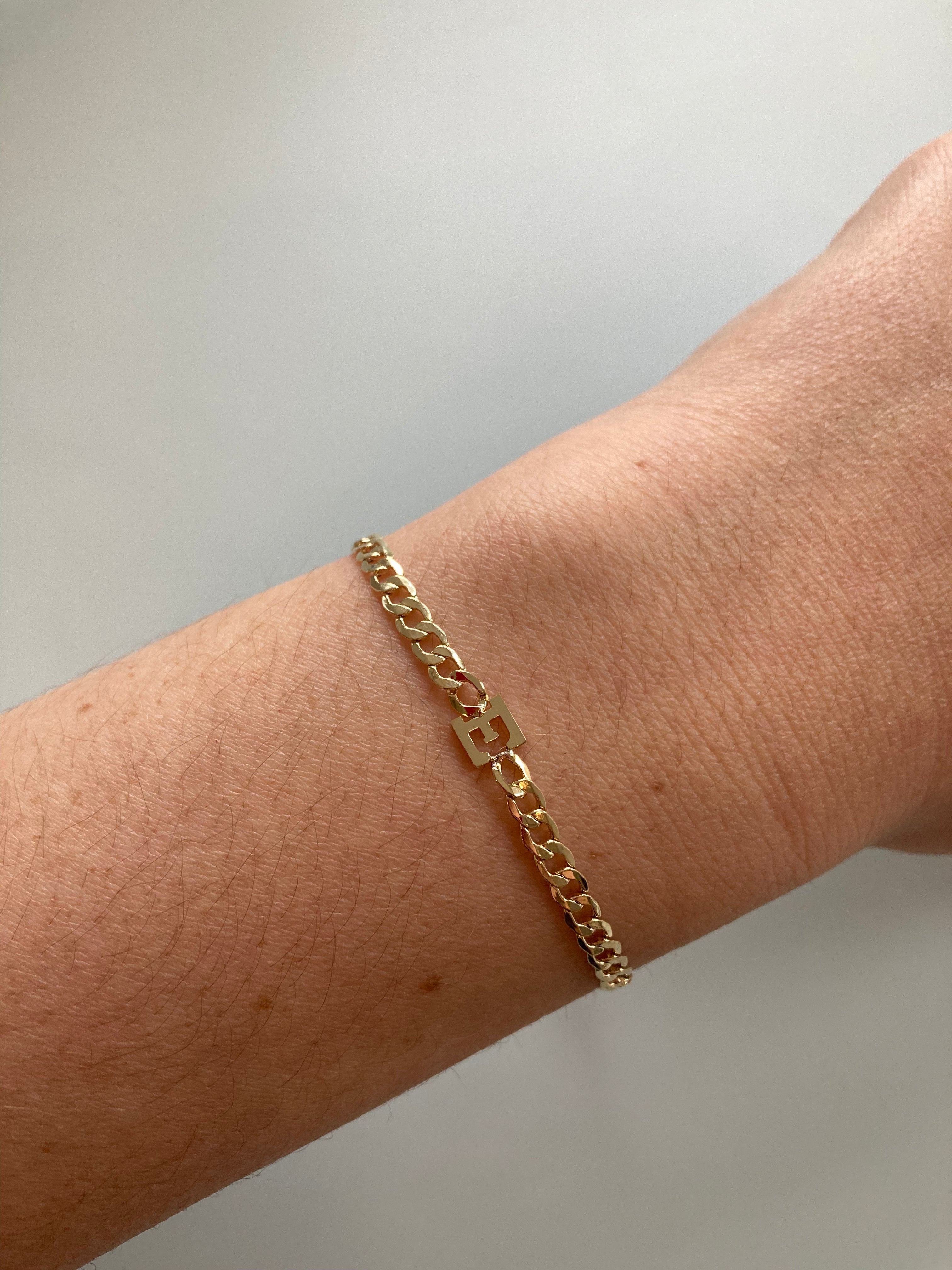 10K Gold Curb Chain and Gold Initial Bracelet