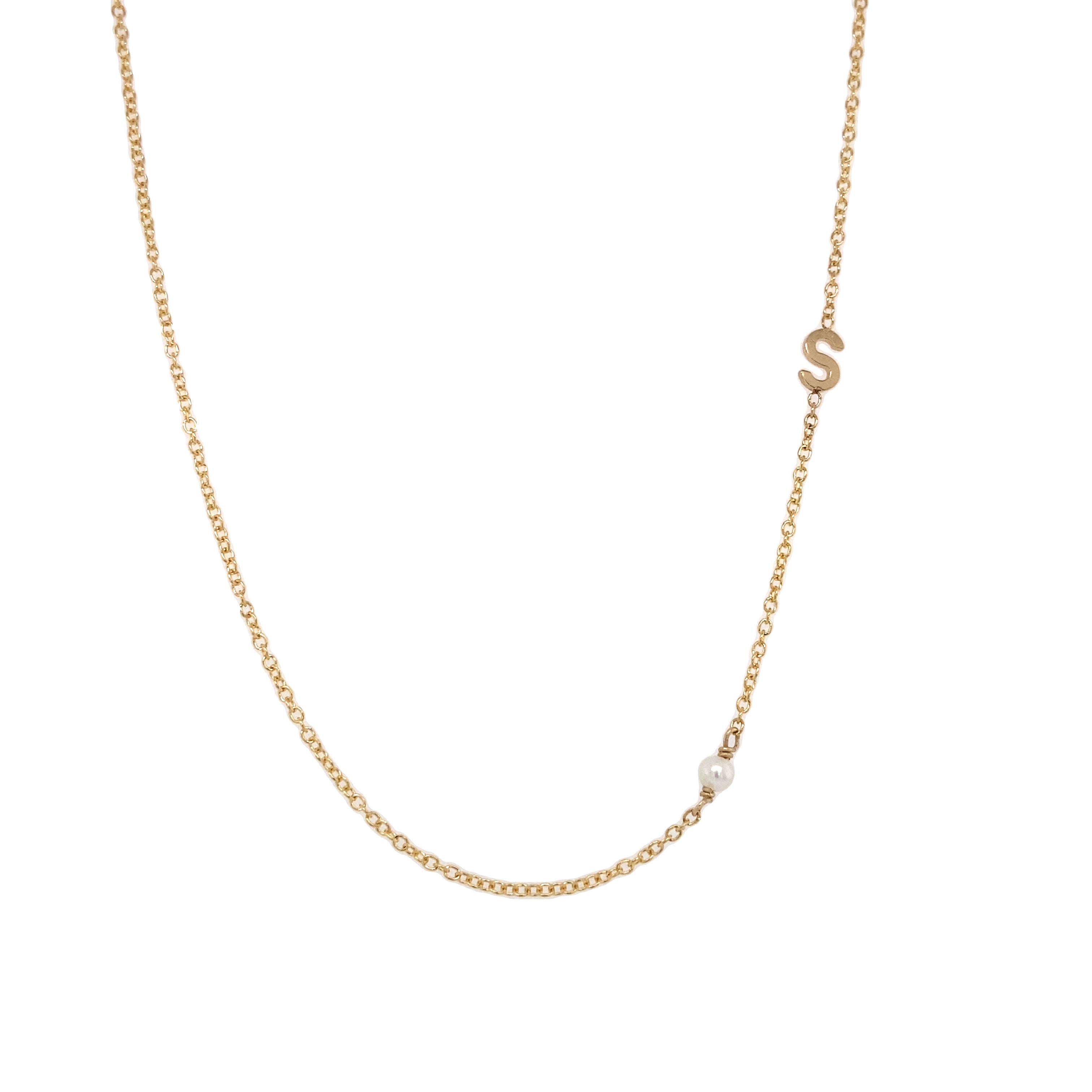 14K Gold Initial and Pearl Necklace