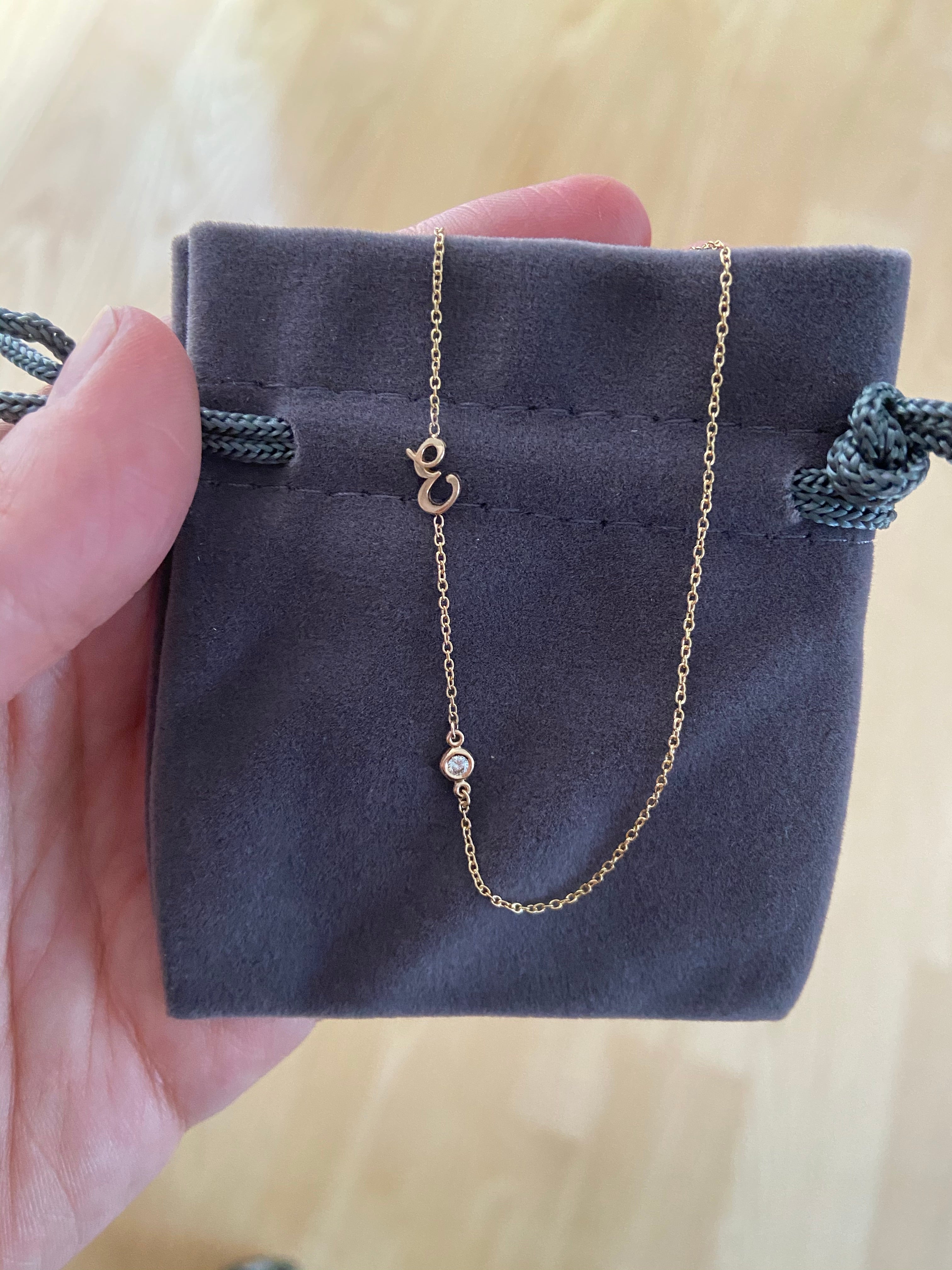 14K Gold Script Initial and Birthstone Necklace