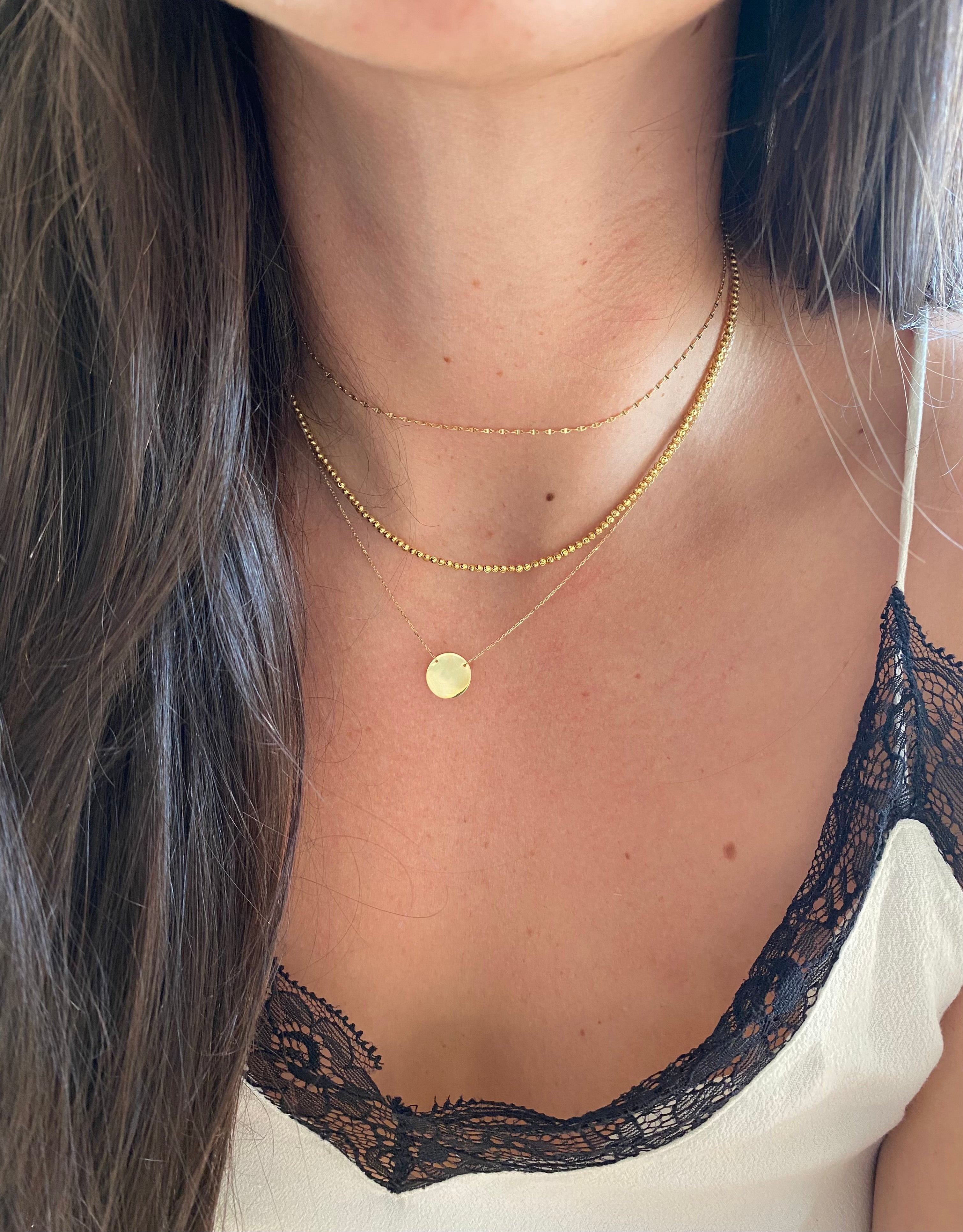 10K Gold Mini Disc Necklace - White Gold Only