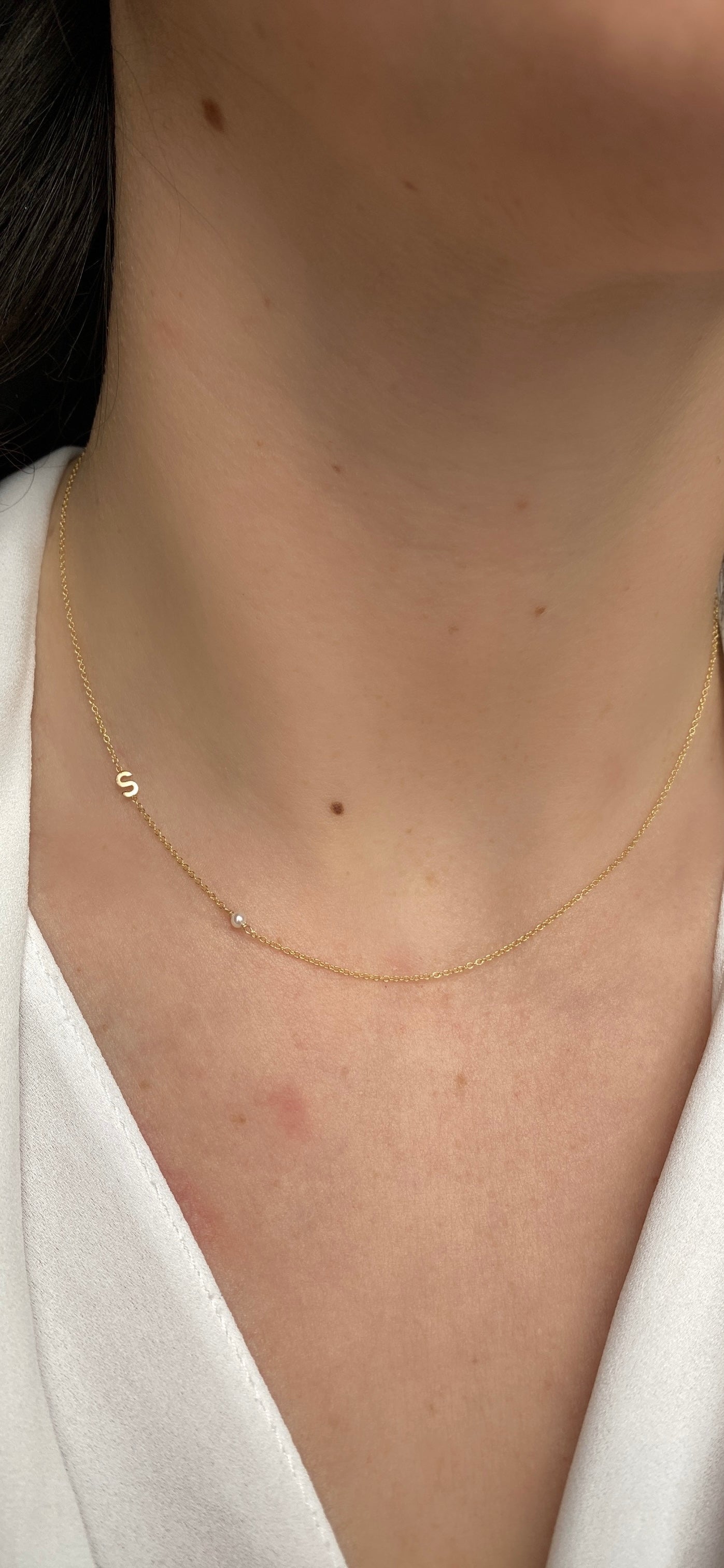 14K Gold Initial and Pearl Necklace