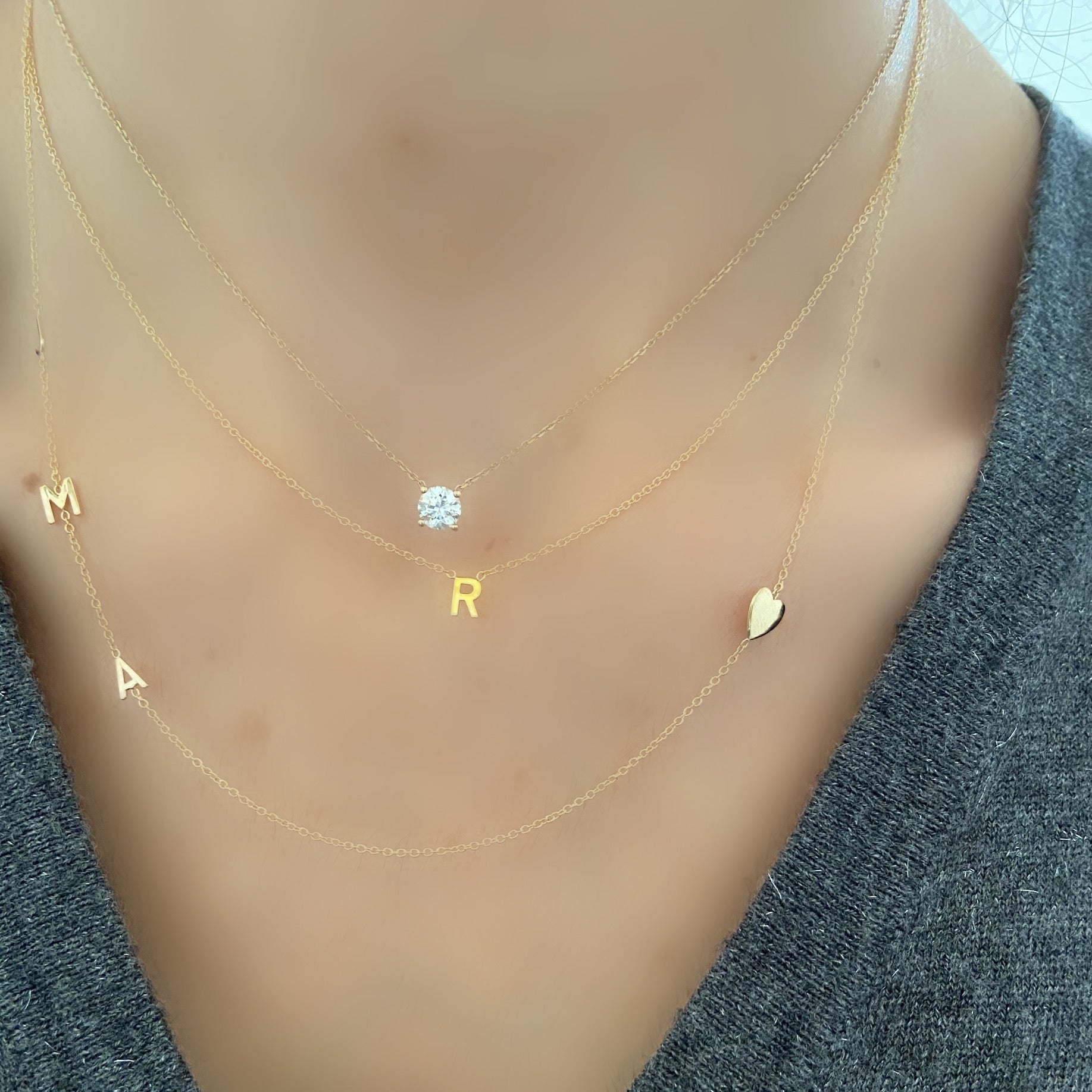 14K Gold Initial and Heart Necklace