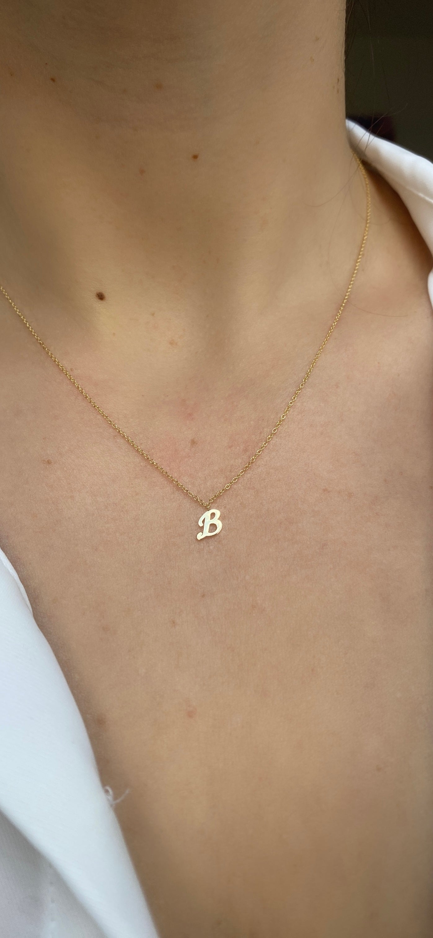 14K Gold Dangling Script Initial Necklace